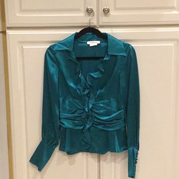 Kay Unger Teal Silk Top - Picture 1 of 8